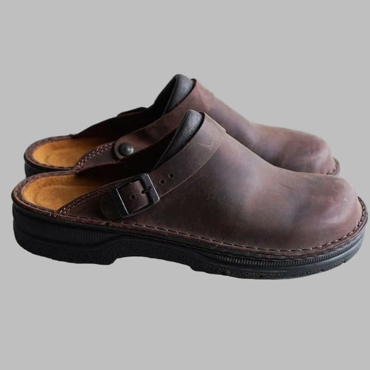 Clogs Mens Slip On Leather Look Adjustable Buckle Back Strap Contoured Footbed - image 1