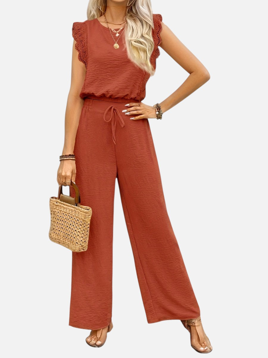 Two Piece Outfit Set Womens Relaxed Top Wide Leg Trousers