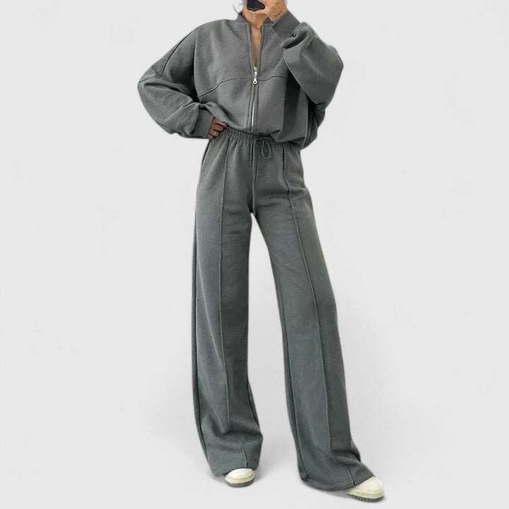 Knitted Two Piece Set Womens Zip Up Top Wide Leg Trousers Ribbed - image 11
