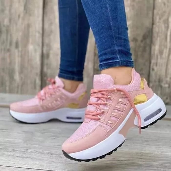Walking Trainers Womens Chunky Platform Air Cushion Sole Lace Up Mesh Panel - image 5