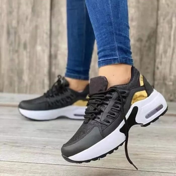 Walking Trainers Womens Chunky Platform Air Cushion Sole Lace Up Mesh Panel - image 4
