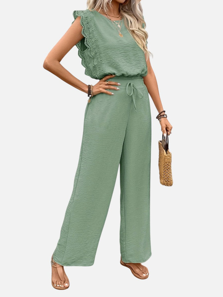 Two Piece Outfit Set Womens Relaxed Top Wide Leg Trousers