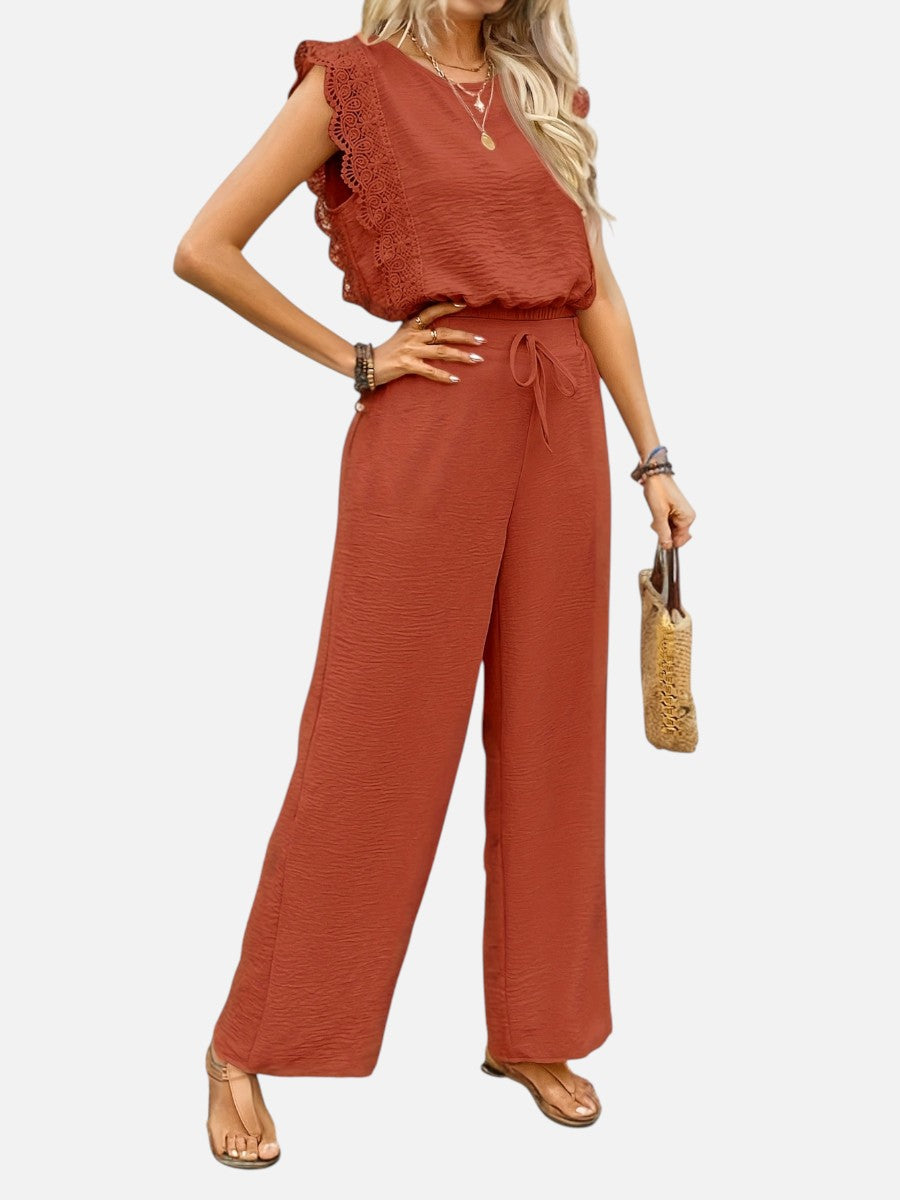 Two Piece Outfit Set Womens Relaxed Top Wide Leg Trousers