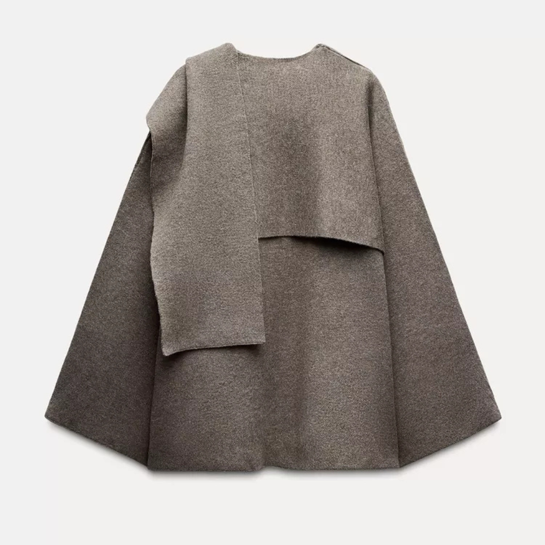Cape Coat Womens Oversized Textured Asymmetric Wrap Collar - image 3