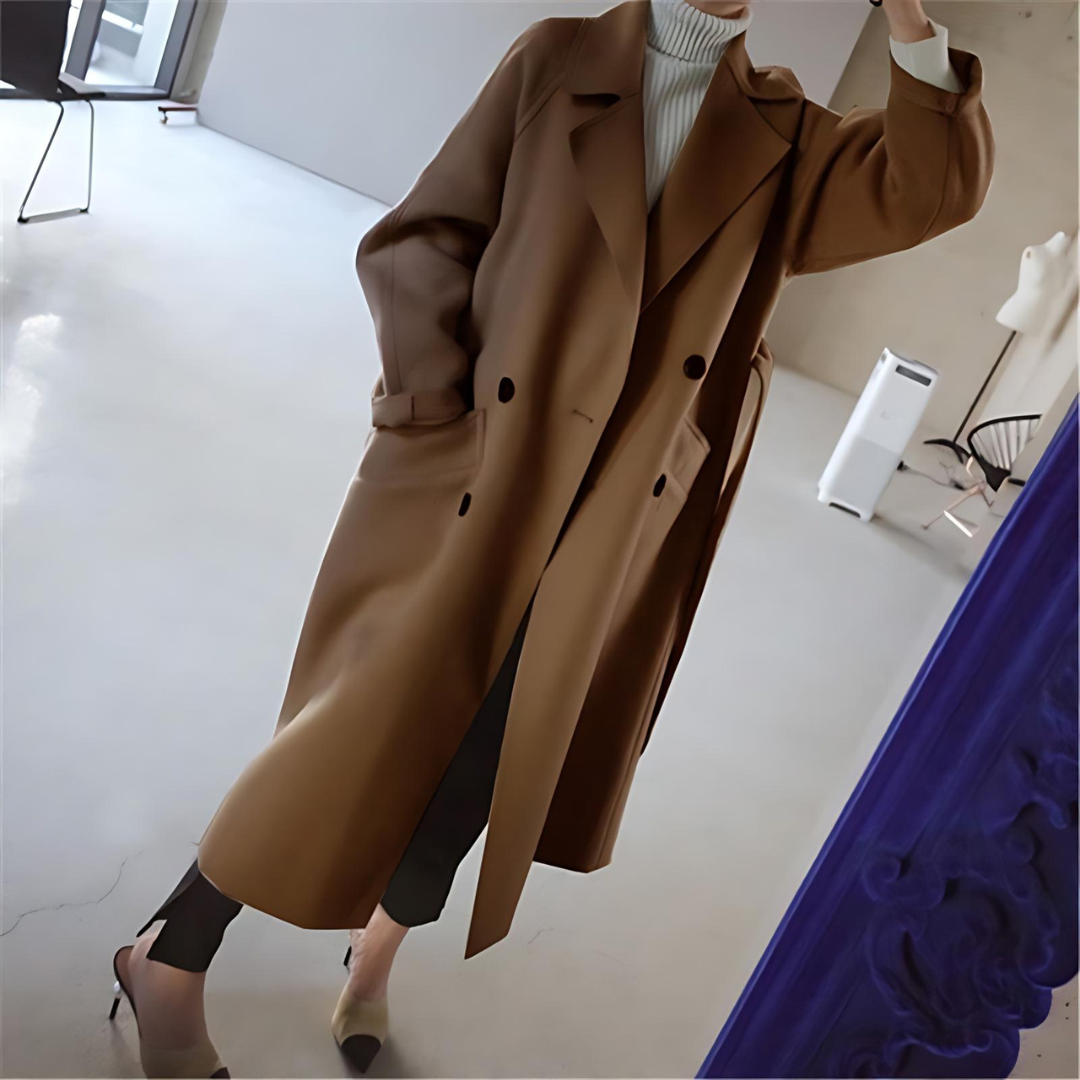 Belted Coat Womens Long Double Breasted Lapel Collar Wrap Tie Waist Relaxed Fit Winter - image 6