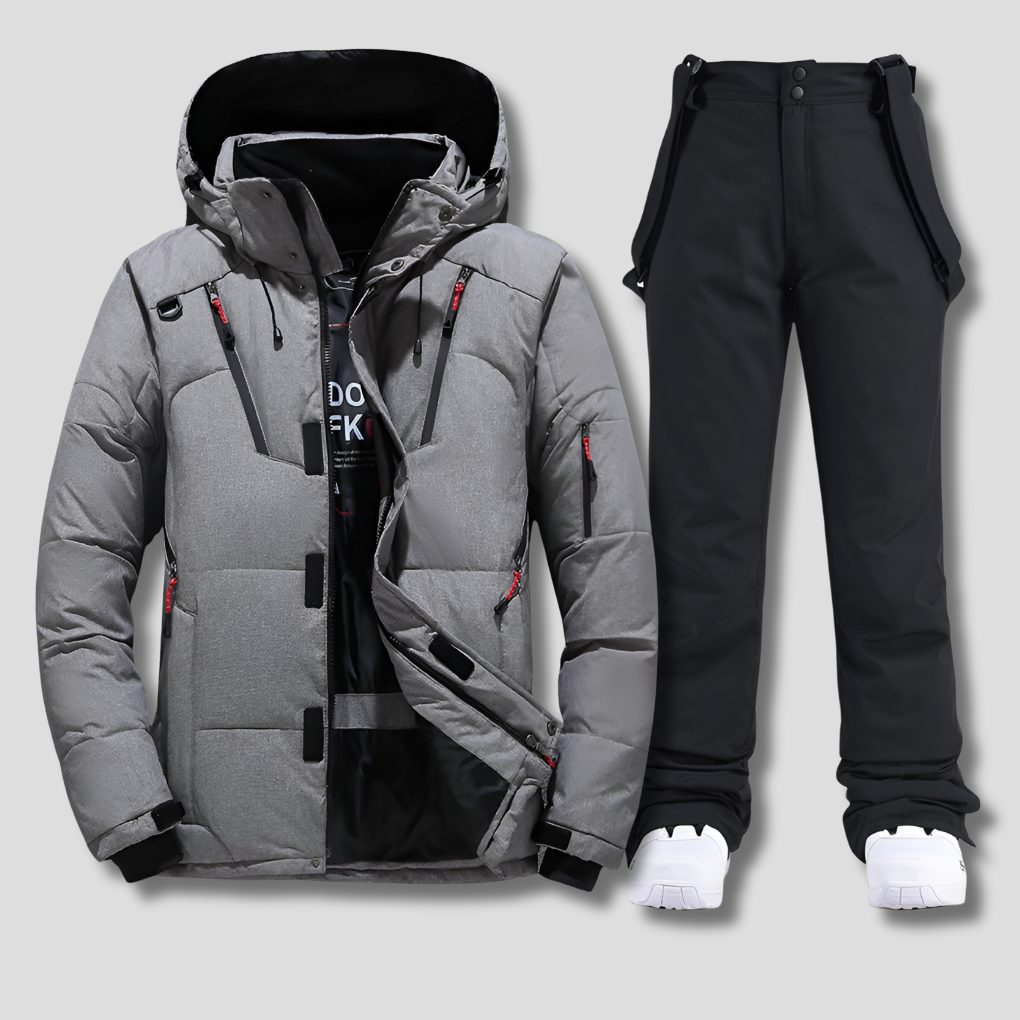 Ski Suit Mens Two Piece Hooded Padded Jacket Salopettes Set Snowboard - image 3
