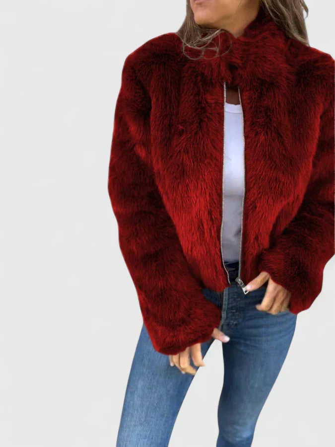 Faux Fur Jacket Womens Cropped Stand Collar Long Sleeve - image 10