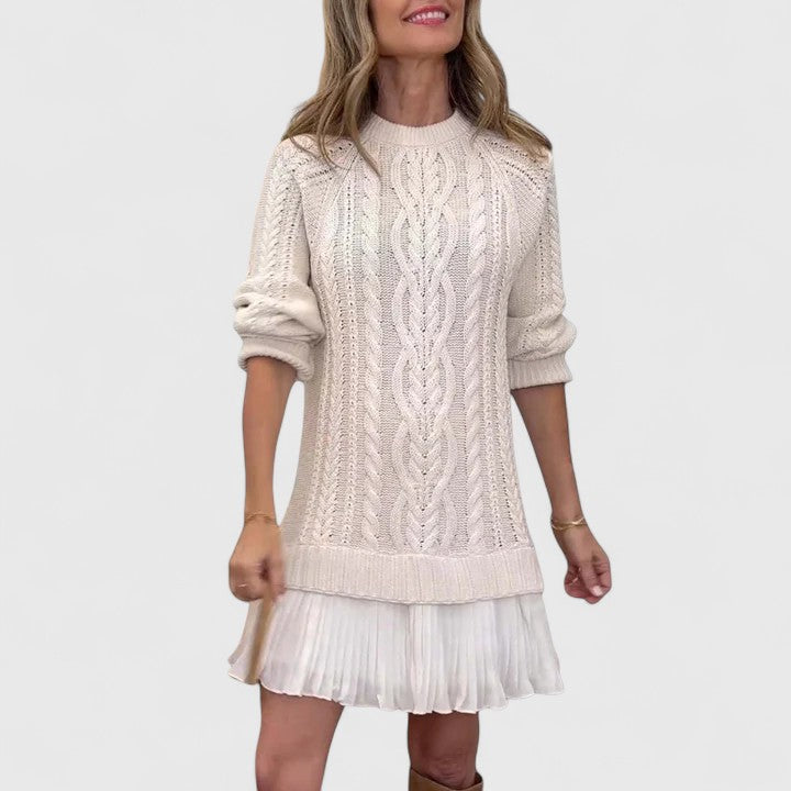 Jumper Dress Womens Cable Knit Pleated Hem Long Sleeve Mini - image 3