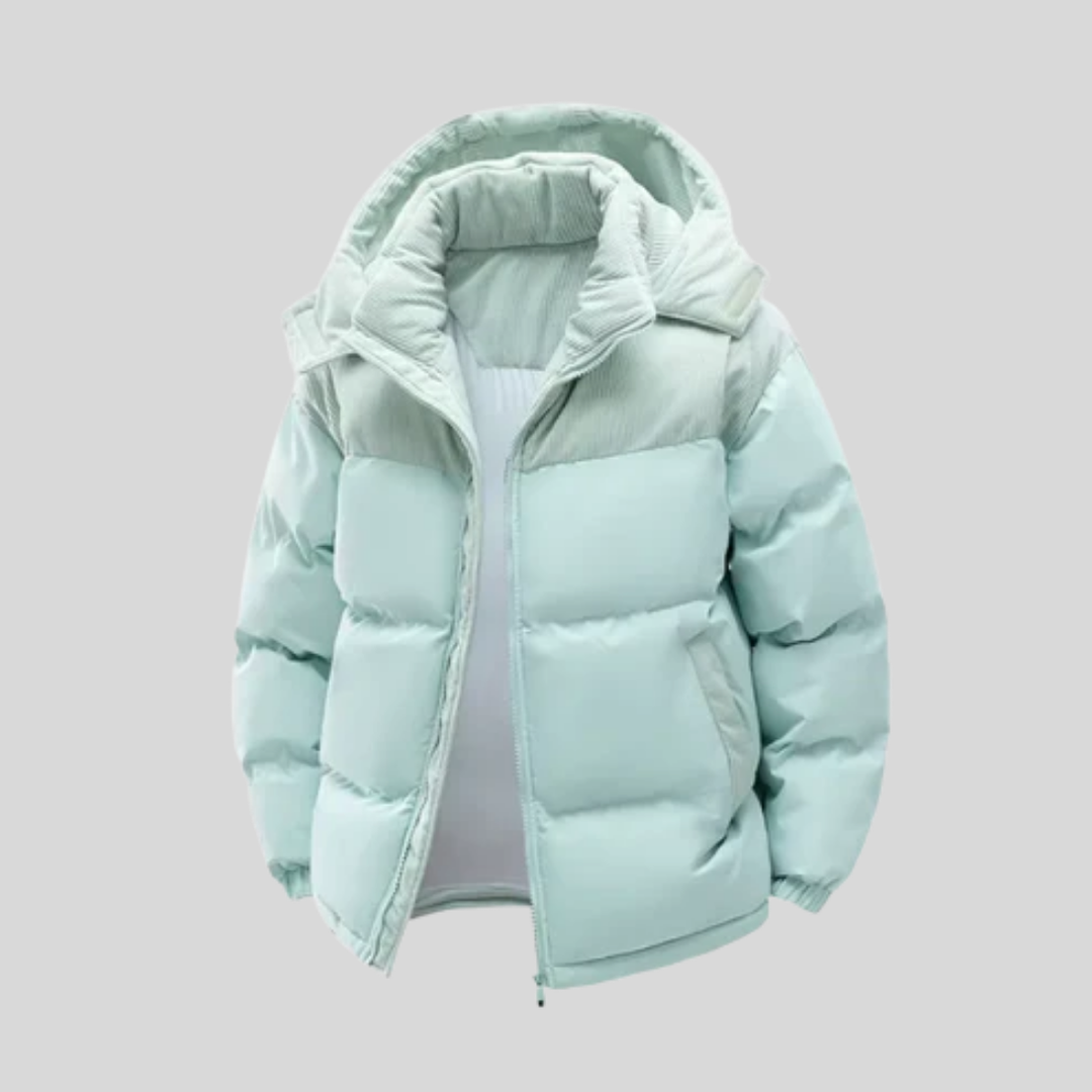 Puffer Jacket Mens Hooded Quilted Padded Corduroy Panel Zip Front Winter Relaxed Fit - image 3