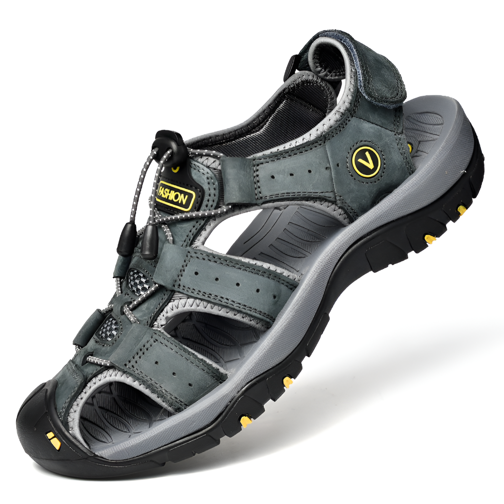 Walking Sandals Mens Closed Toe Toggle Lace Hook and Loop Strap Grippy Sole Leather Look - image 2