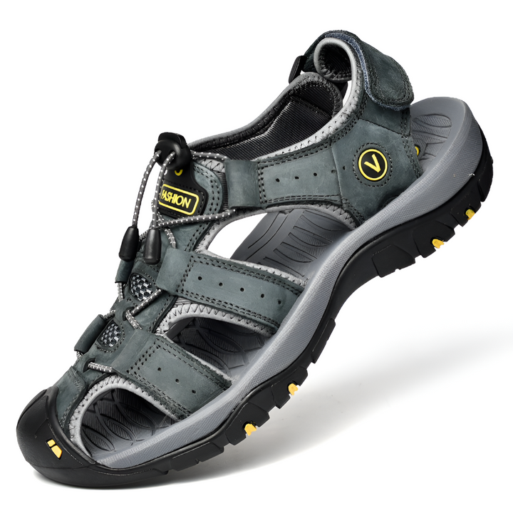 Walking Sandals Mens Closed Toe Toggle Lace Hook and Loop Strap Grippy Sole Leather Look - image 2