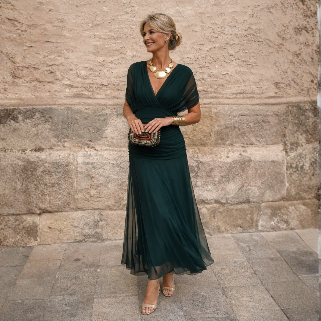 Midi Dress Womens Gathered V Neck Flutter Sleeve Occasion