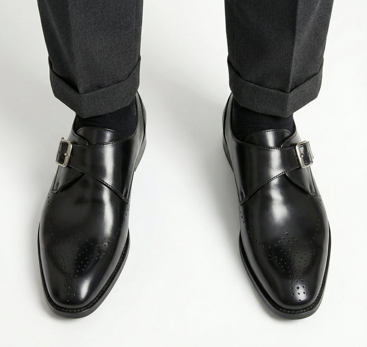 Monk Strap Shoes Mens Single Buckle Brogue Detail Leather-Look Formal Wedding Office - image 3