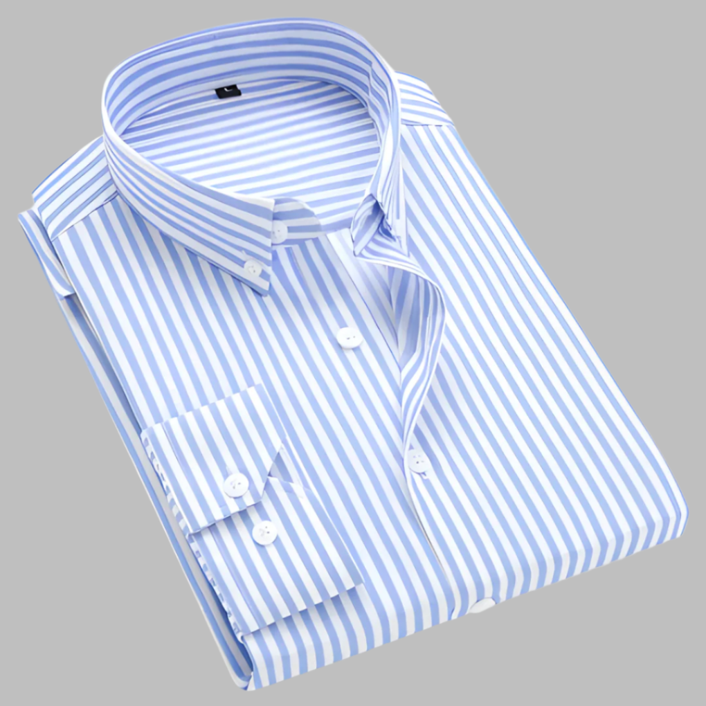 Striped Shirt Mens Long Sleeve Button Down Collar Regular Fit Smart Casual - image 3