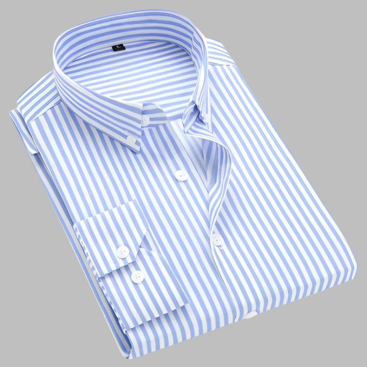 Striped Shirt Mens Long Sleeve Button Down Collar Regular Fit Smart Casual - image 3