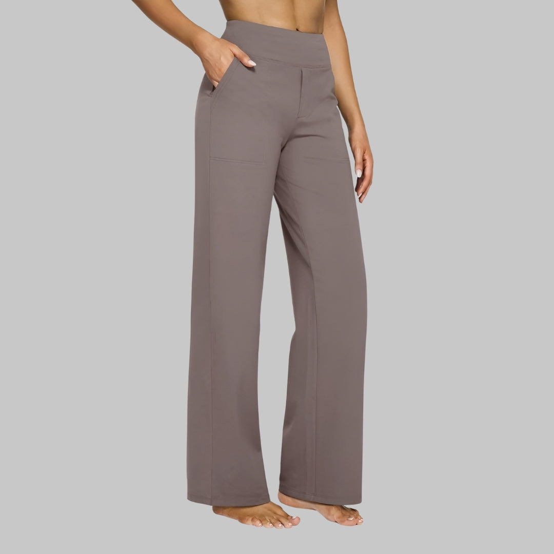 Wide Leg Trousers Womens High Waisted Stretch Pull On Elasticated Waist Side Pockets - image 1
