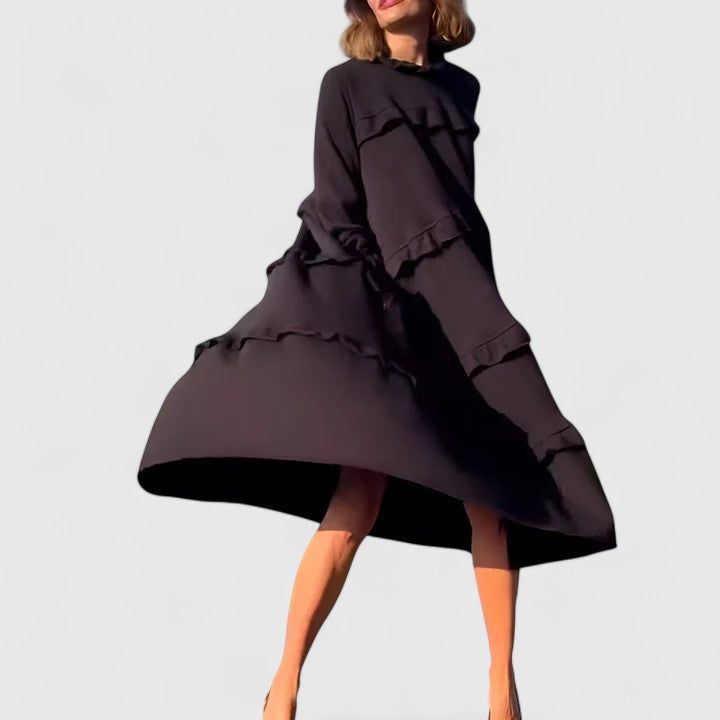 Tiered Midi Dress Womens Smock Ruffle Long Sleeve Relaxed Fit - image 7