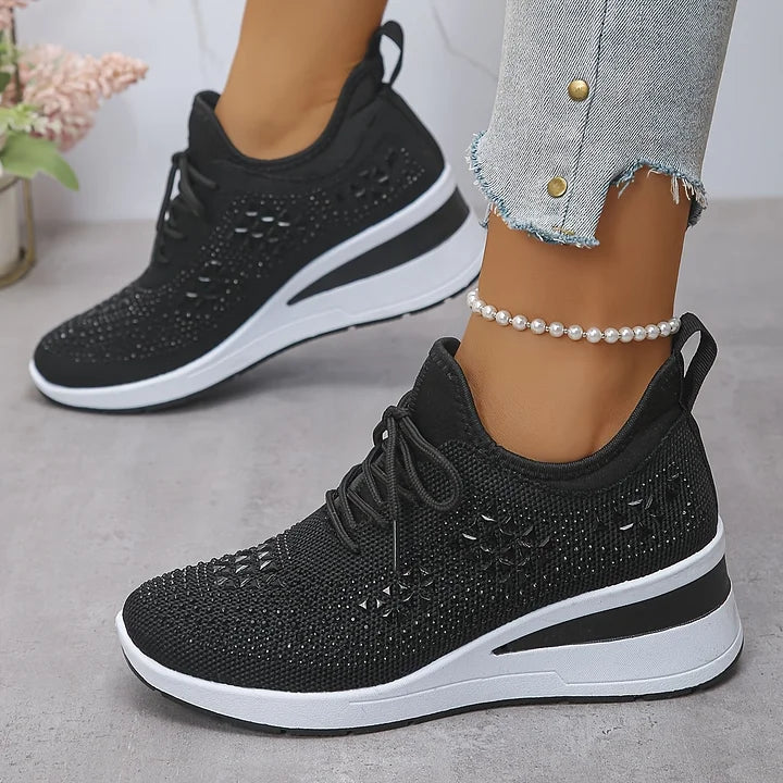 Orthopaedic Trainers Womens Arch Support Hidden Wedge Rhinestone Knit Lace Up - image 21