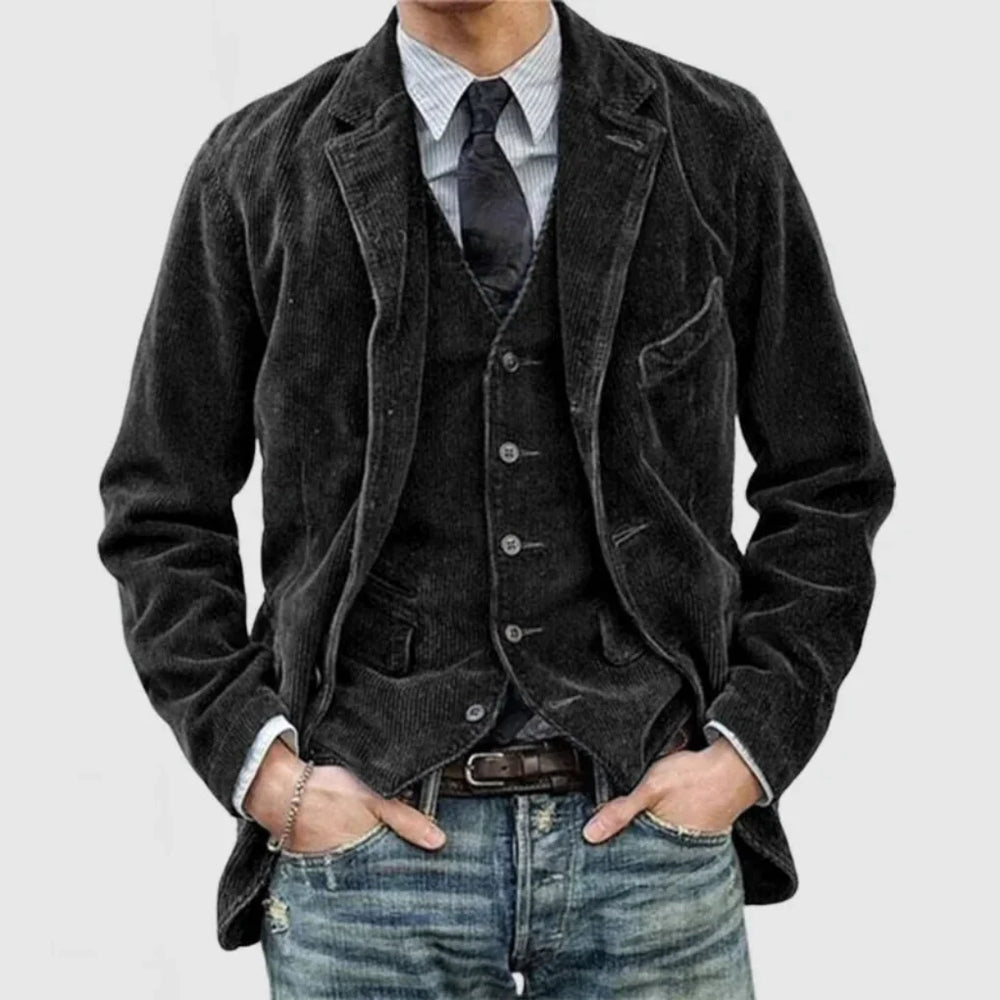 Corduroy Blazer Waistcoat Set Mens Vintage Notch Lapel Single Breasted Two Piece - image 2