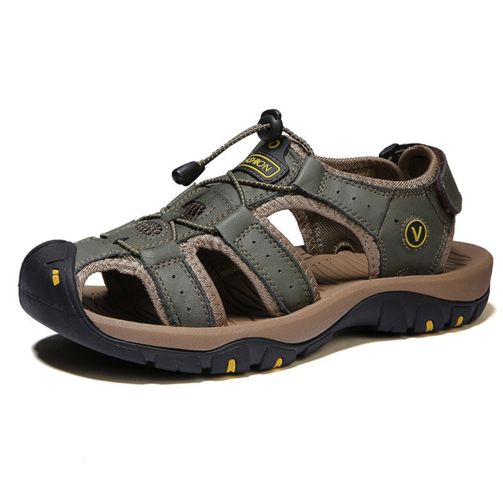 Walking Sandals Mens Closed Toe Toggle Lace Hook and Loop Strap Grippy Sole Leather Look - image 6