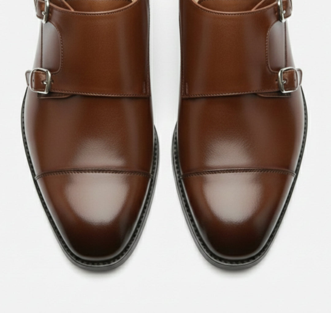 Double Monk Strap Shoes Mens Cap Toe Leather-Look Formal Buckle Slip-On Dress - image 7