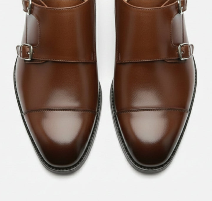 Double Monk Strap Shoes Mens Cap Toe Leather-Look Formal Buckle Slip-On Dress - image 7