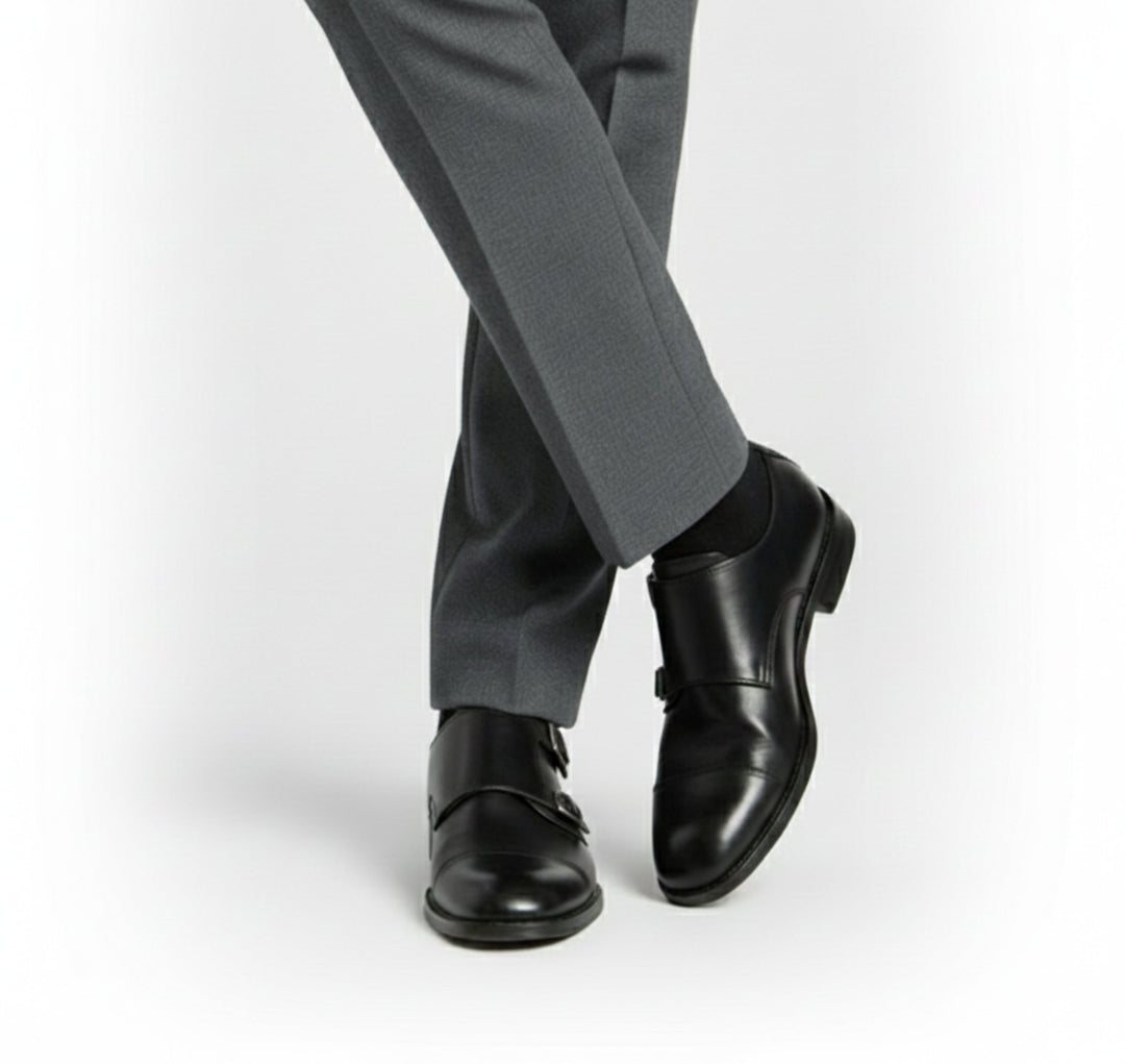 Double Monk Strap Shoes Mens Cap Toe Leather-Look Formal Buckle Slip-On Dress - image 3
