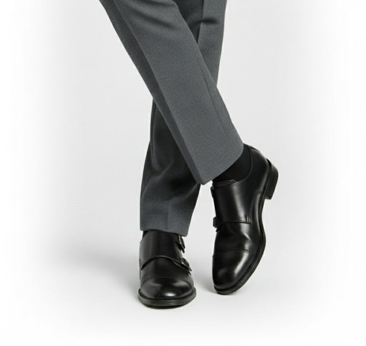 Double Monk Strap Shoes Mens Cap Toe Leather-Look Formal Buckle Slip-On Dress - image 3