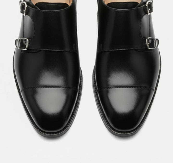 Double Monk Strap Shoes Mens Cap Toe Leather-Look Formal Buckle Slip-On Dress - image 2
