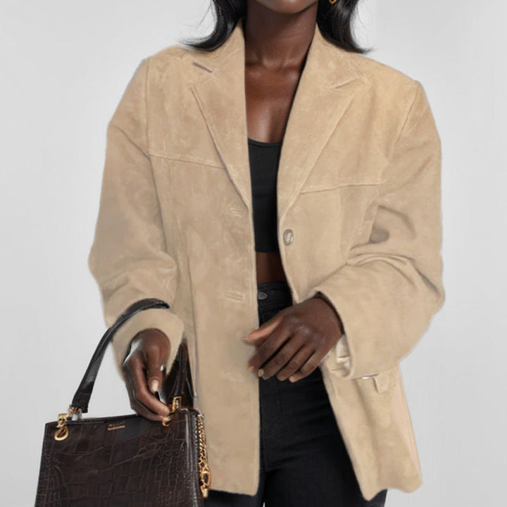 Faux Suede Blazer Womens Oversized Single Breasted Notch Lapel Button Front Relaxed Fit - image 4