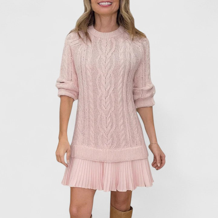 Jumper Dress Womens Cable Knit Pleated Hem Long Sleeve Mini - image 9