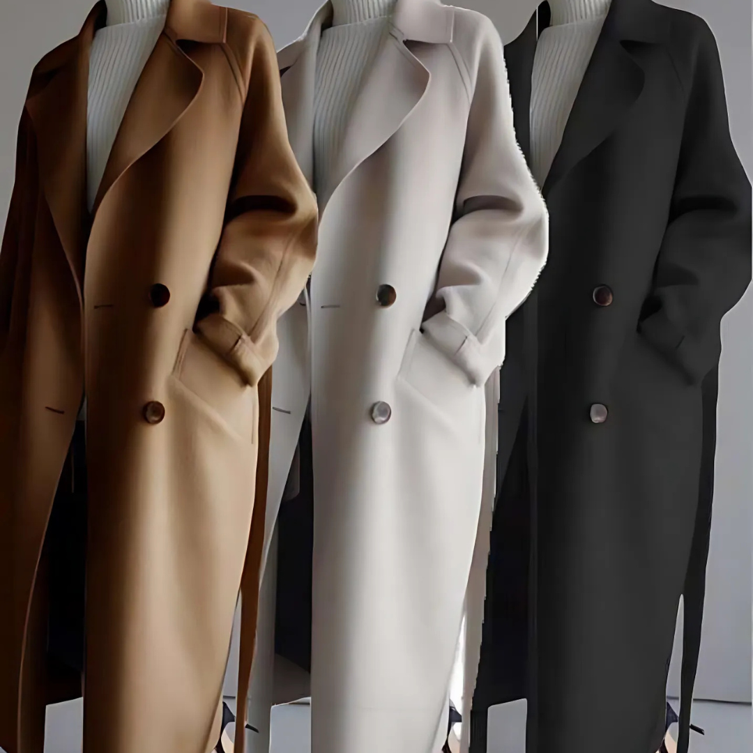 Belted Coat Womens Long Double Breasted Lapel Collar Wrap Tie Waist Relaxed Fit Winter - image 5