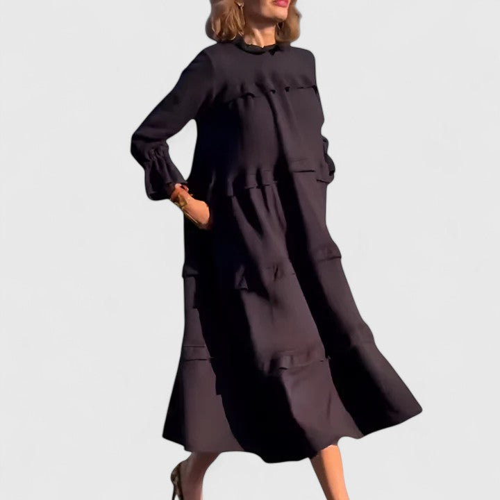 Tiered Midi Dress Womens Smock Ruffle Long Sleeve Relaxed Fit - image 8