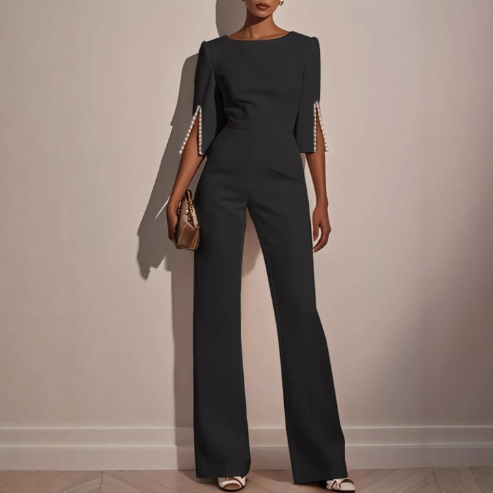 Jumpsuit Womens Wide Leg Pearl Detail Split Sleeve