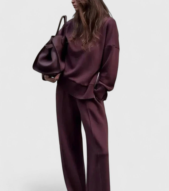 Knitted Co Ord Womens High Neck Jumper Wide Leg Trousers Ribbed - image 3