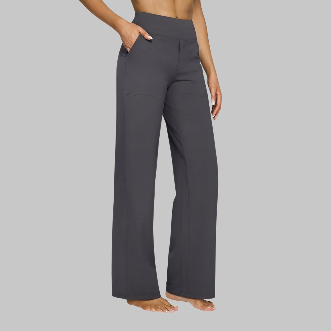 Wide Leg Trousers Womens High Waisted Stretch Pull On Elasticated Waist Side Pockets - image 8