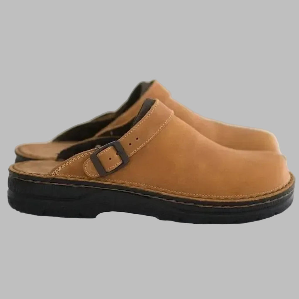 Clogs Mens Slip On Leather Look Adjustable Buckle Back Strap Contoured Footbed - image 2