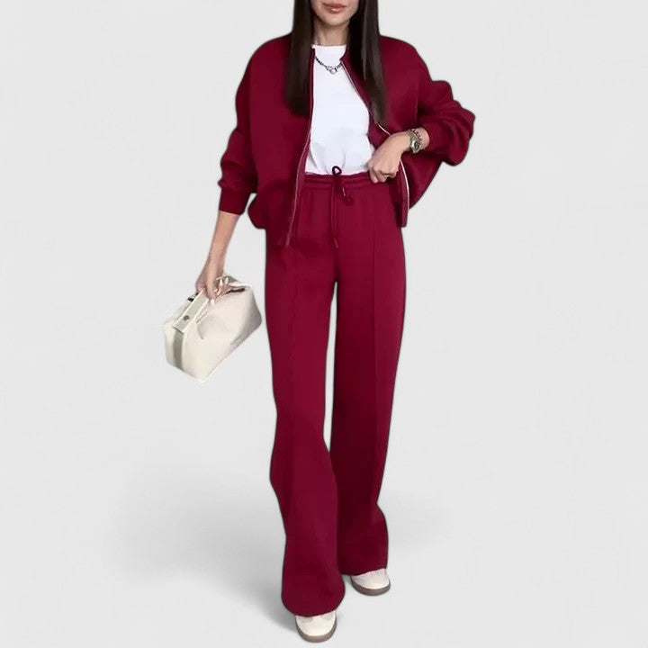 Knitted Two Piece Set Womens Zip Up Top Wide Leg Trousers Ribbed - image 13