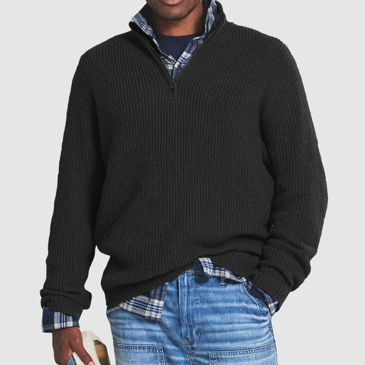 Quarter Zip Jumper Mens Ribbed Knit High Collar Long Sleeve Regular Fit Layering - image 4