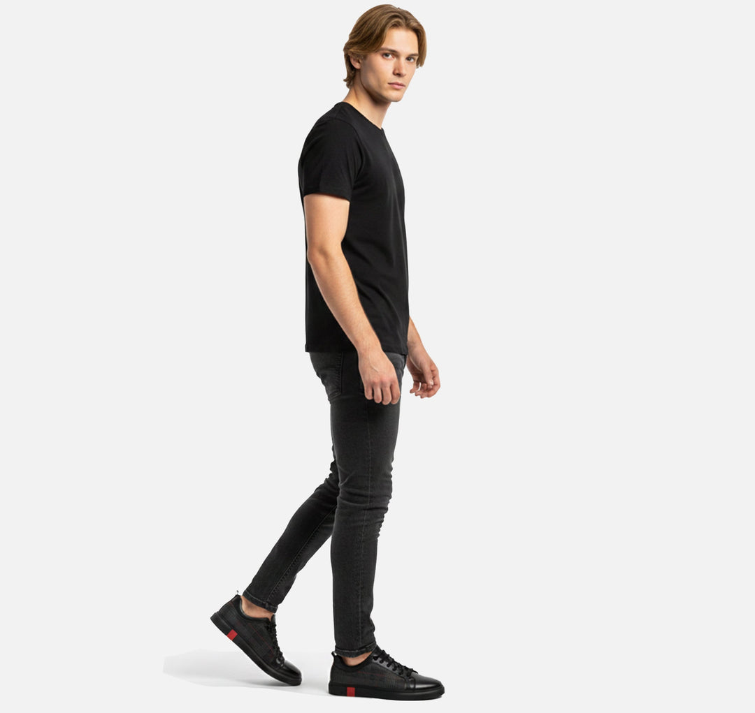 Trainers Mens Low Top Lace-Up Check Panel Contrast Heel Casual Flat Sole - image 2