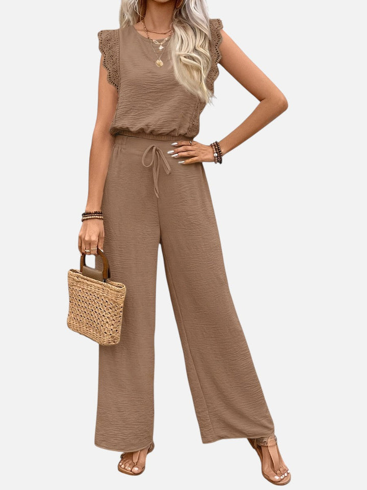 Two Piece Outfit Set Womens Relaxed Top Wide Leg Trousers
