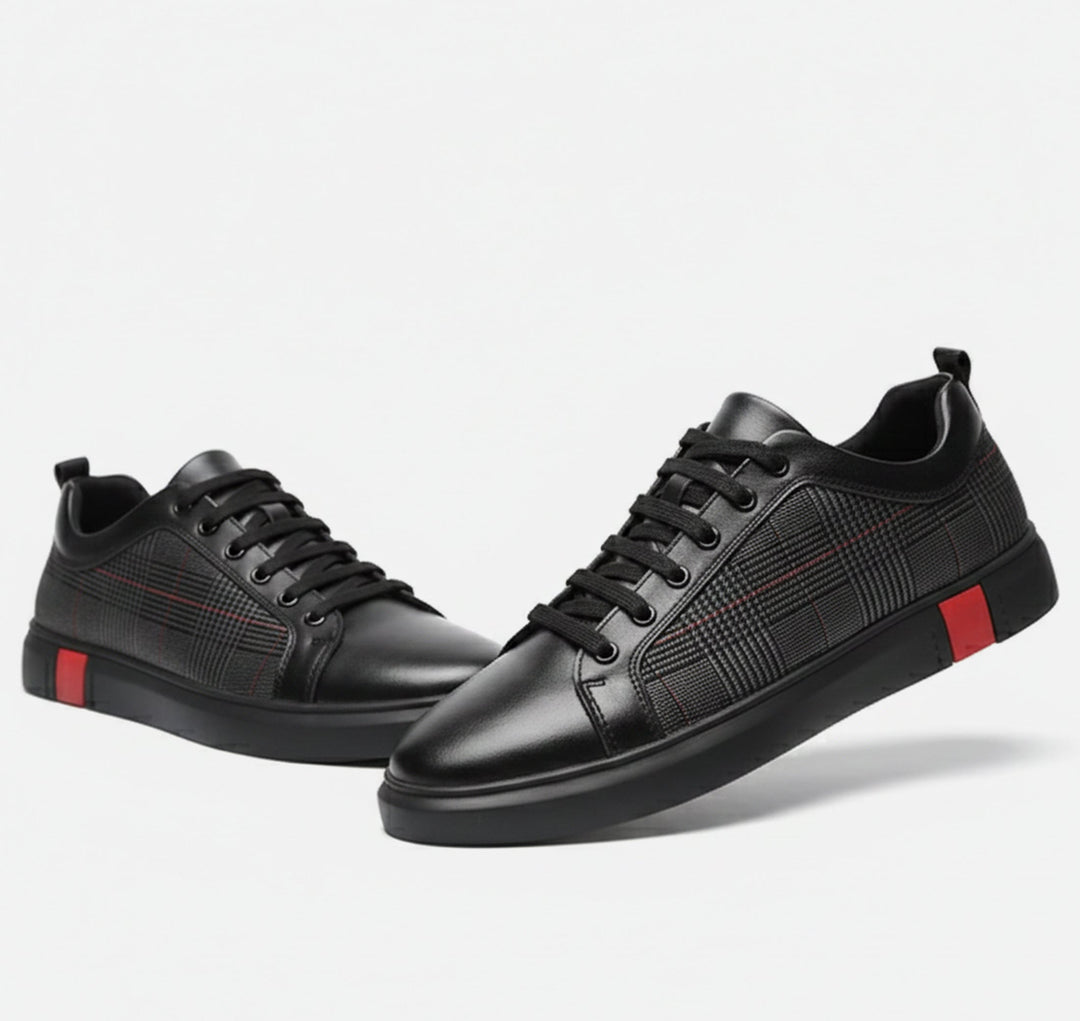 Trainers Mens Low Top Lace-Up Check Panel Contrast Heel Casual Flat Sole - image 5