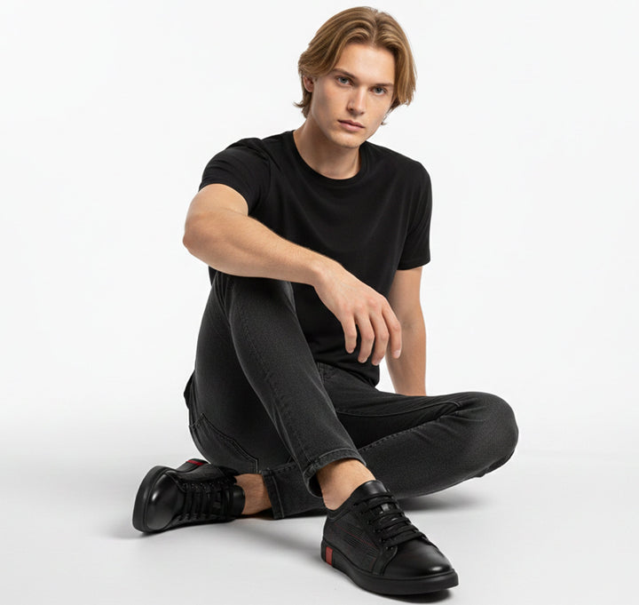 Trainers Mens Low Top Lace-Up Check Panel Contrast Heel Casual Flat Sole - image 3