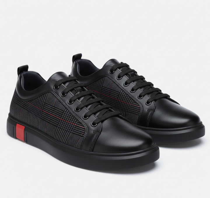 Trainers Mens Low Top Lace-Up Check Panel Contrast Heel Casual Flat Sole - image 1