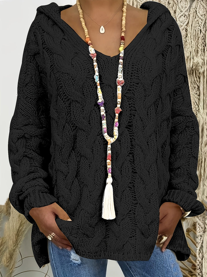 Cable Knit Jumper Womens V Neck Balloon Sleeve Chunky Dropped Shoulder Longline - image 5