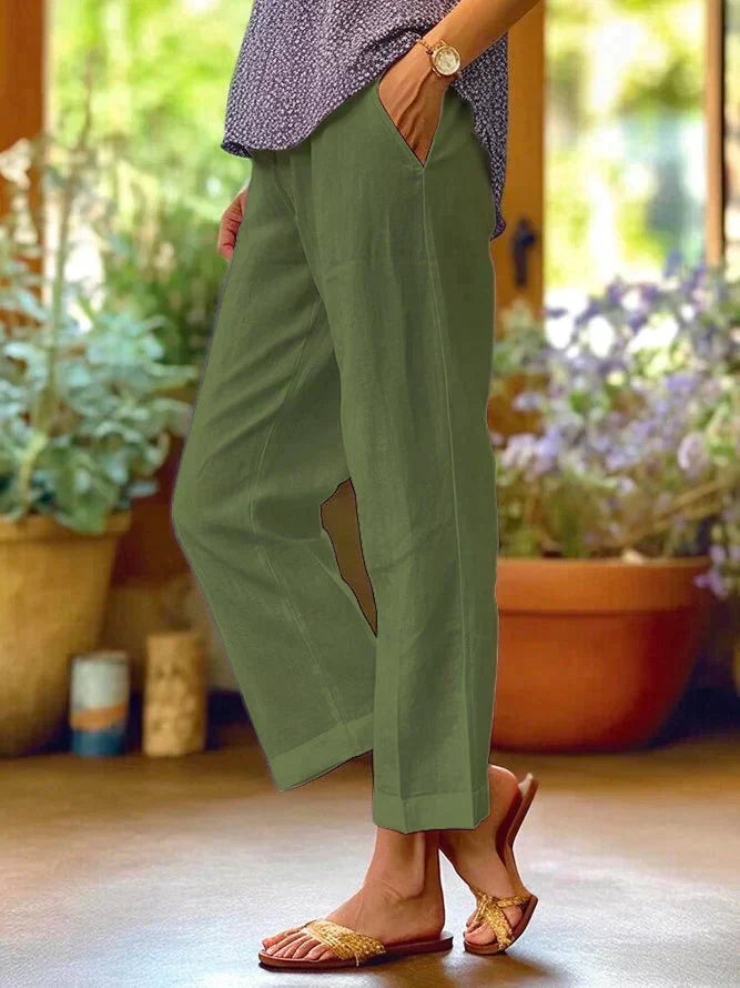 Trousers Womens Straight Leg Relaxed Side Pockets