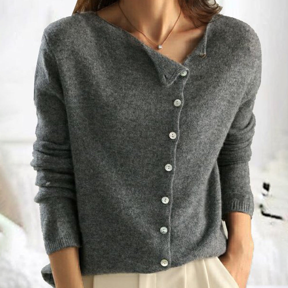 Cardigan Womens Asymmetric Button Front Fold Over Neckline Fine Knit Long Sleeve - image 1