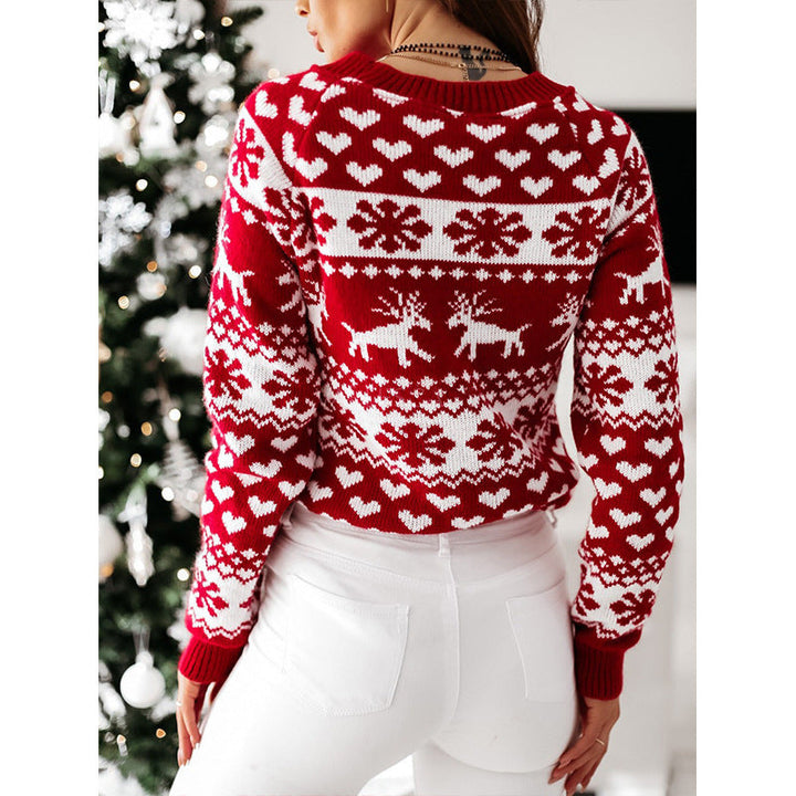 Fair Isle Christmas Jumper Womens Reindeer Heart Pattern Knitted - image 5