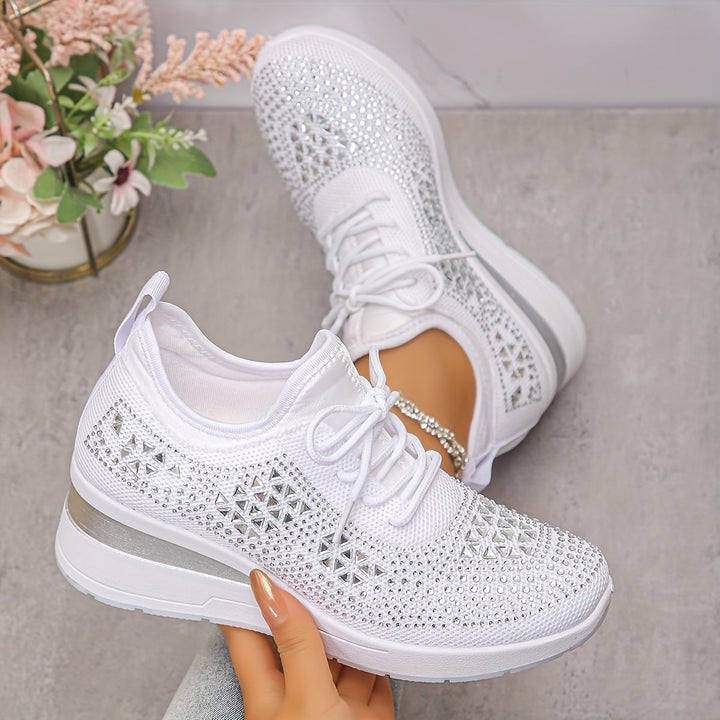 Orthopaedic Trainers Womens Arch Support Hidden Wedge Rhinestone Knit Lace Up - image 2