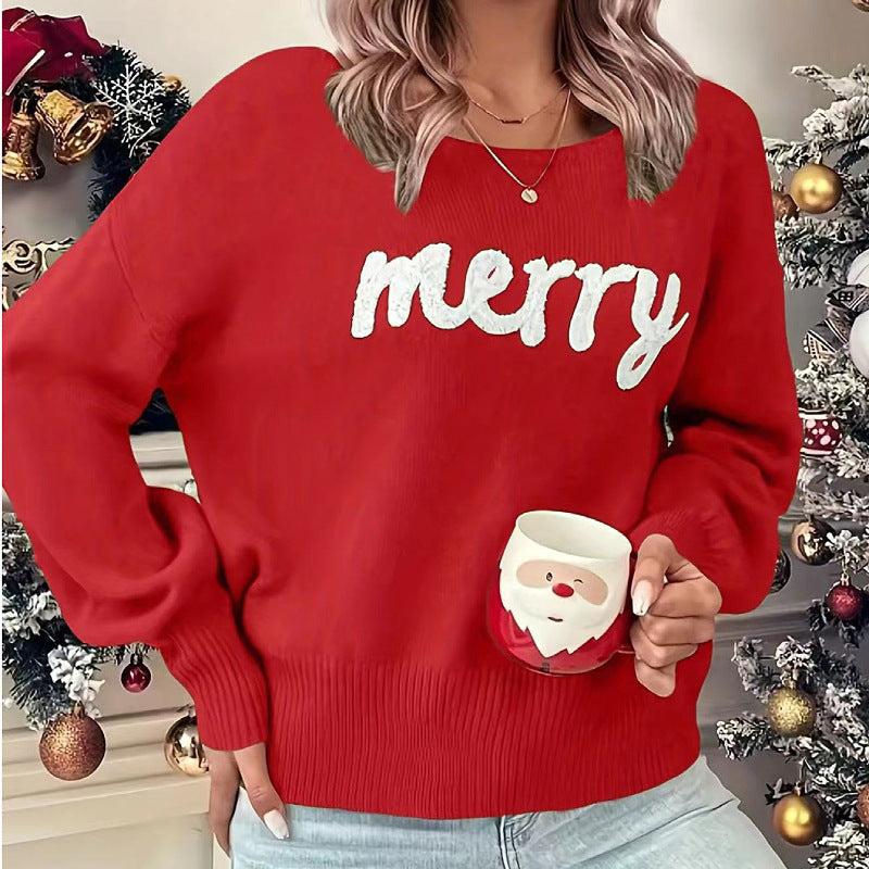 Christmas Jumper Womens Merry Slogan Knitted Crew Neck Relaxed Fit - image 6